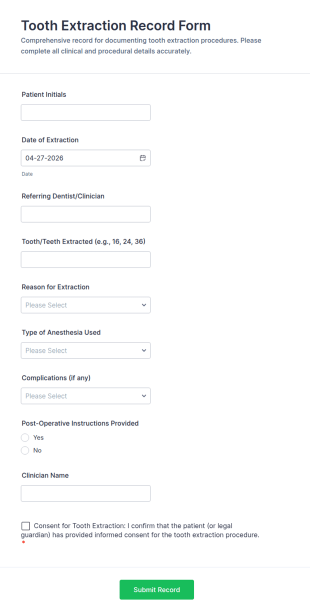 Dental Extraction Record Form Template