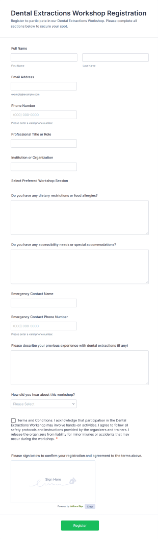 Dental Extractions Workshop Registration Form Template