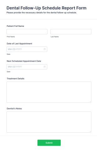 Dental Follow Up Schedule Report Form Template