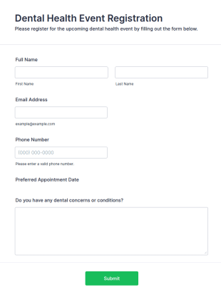 Dental Health Event Registration Form Template