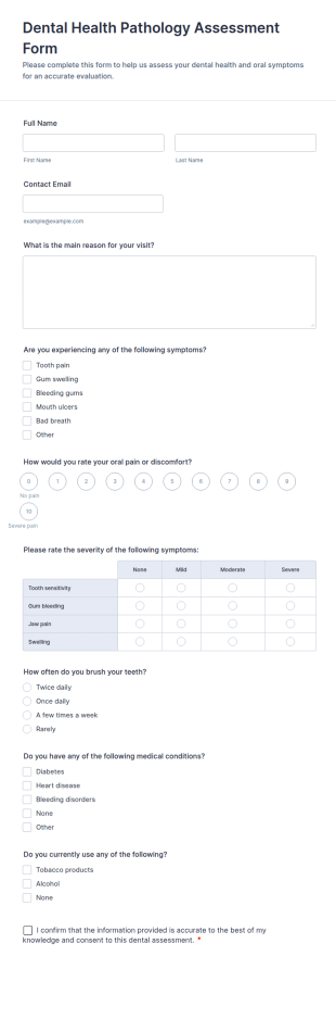 Dental Health Pathology Assessment Form Template