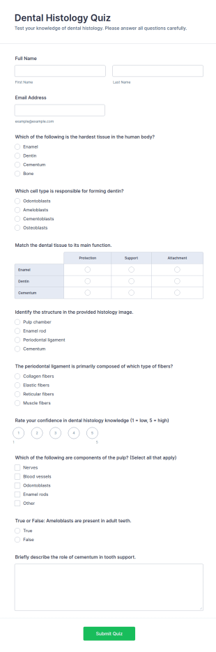 Dental Histology Quiz Form Template