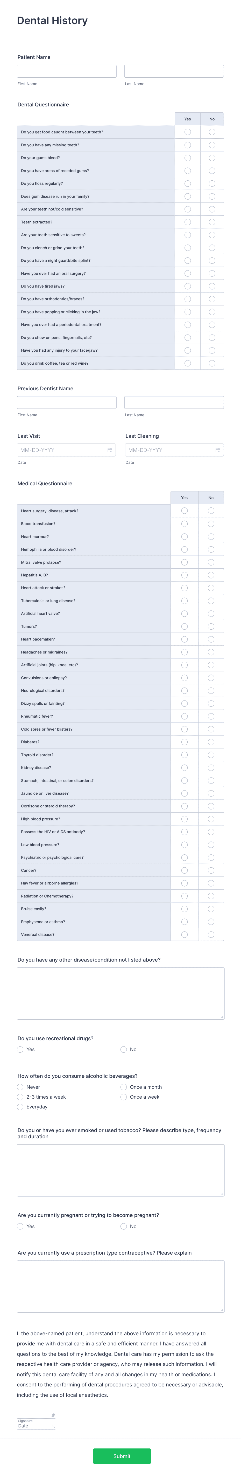 dental-history-form-template-jotform for Free Printable Dental Health History Forms Dental History Form Template | Jotform for Free Printable Dental Health History Forms