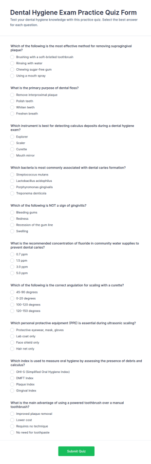 Dental Hygiene Exam Practice Quiz Form Template