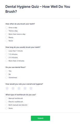 Dental Hygiene Quiz – How Well Do You Brush? Form Template
