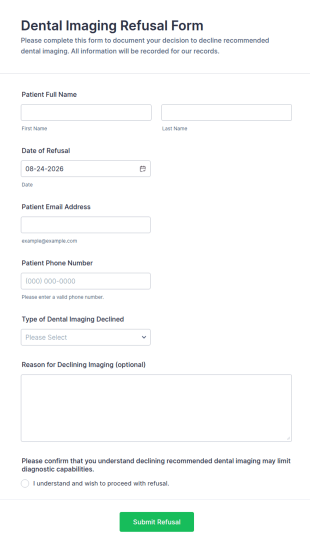 Dental Imaging Refusal Form Template