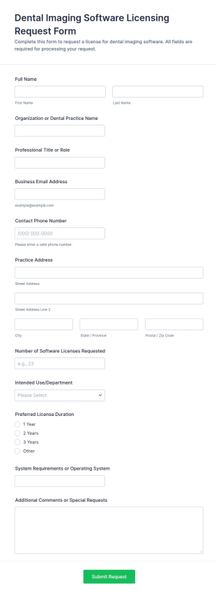 Dental Imaging Software Licensing Request Form Template