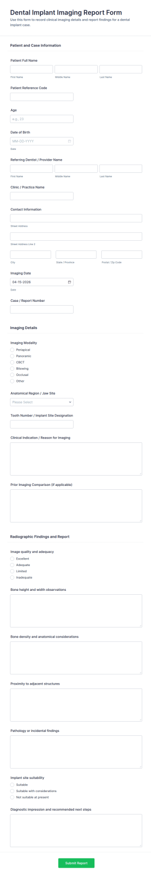 Dental Implant Imaging Report Form Template