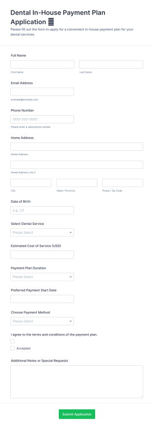 Dental In House Payment Plan Application 🦷 Form Template