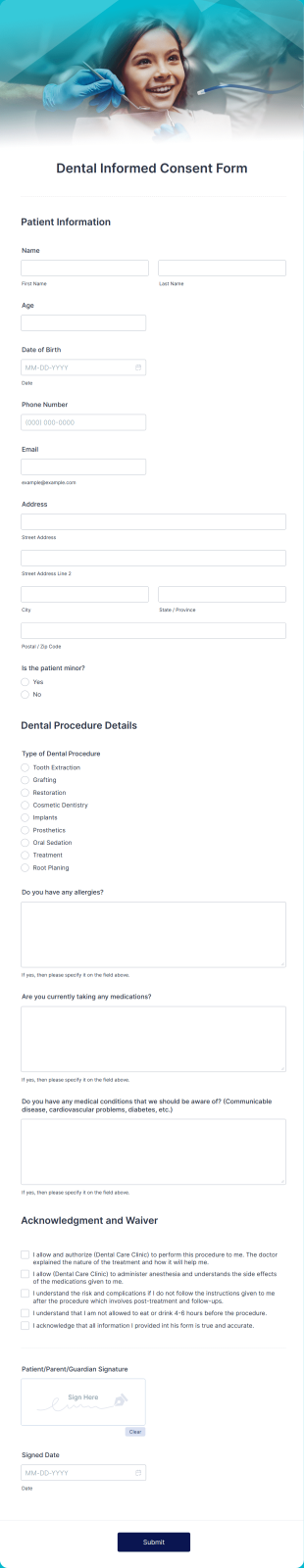 Dental Treatment Informed Consent Form Template