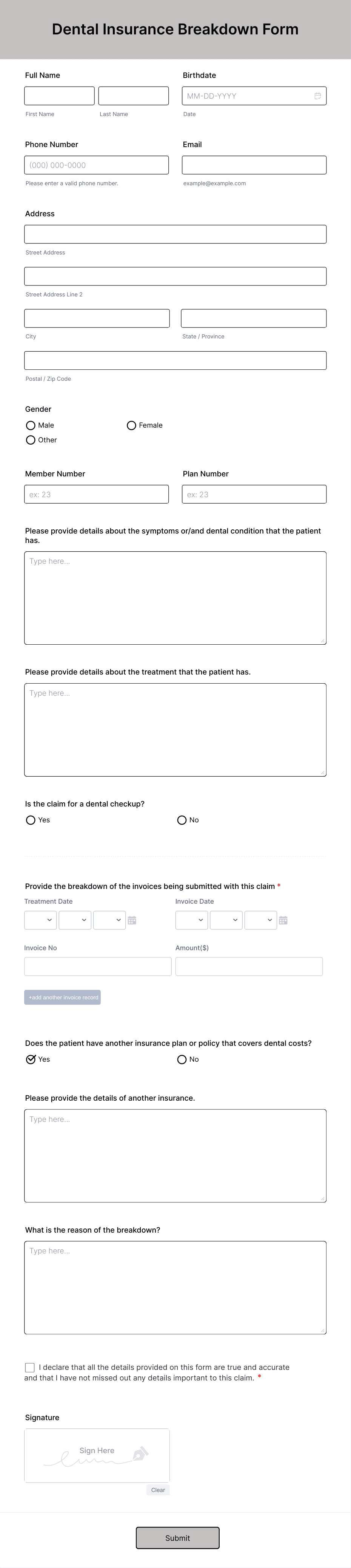Dental Insurance Breakdown Form Template | Jotform