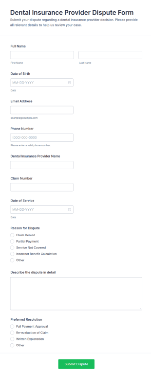 Dental Insurance Dispute Form Template