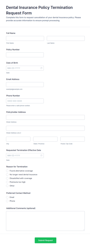 Dental Insurance Policy Termination Request Form Template