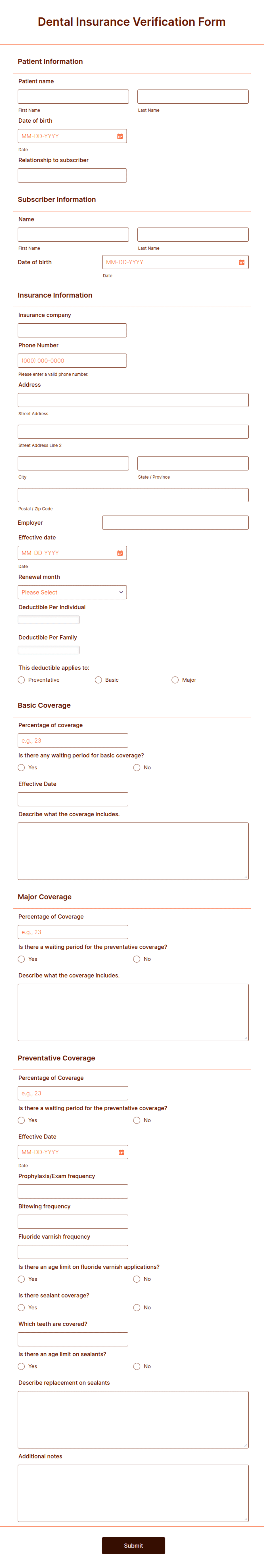 Dental Insurance Verification Form Template Jotform