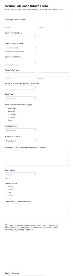 Dental Lab Case Intake Form Template
