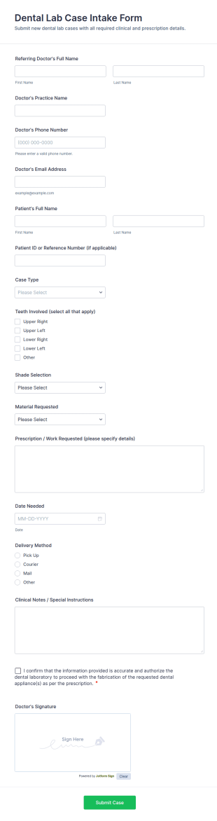 Dental Lab Case Intake Form Template