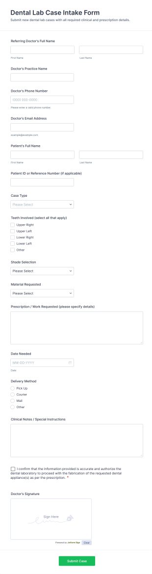 Dental Lab Case Intake Form Template