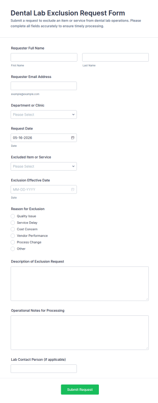 Dental Lab Exclusion Request Form Template