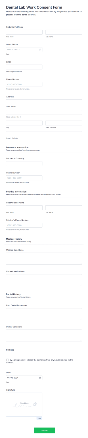 Dental Lab Work Consent Form Template