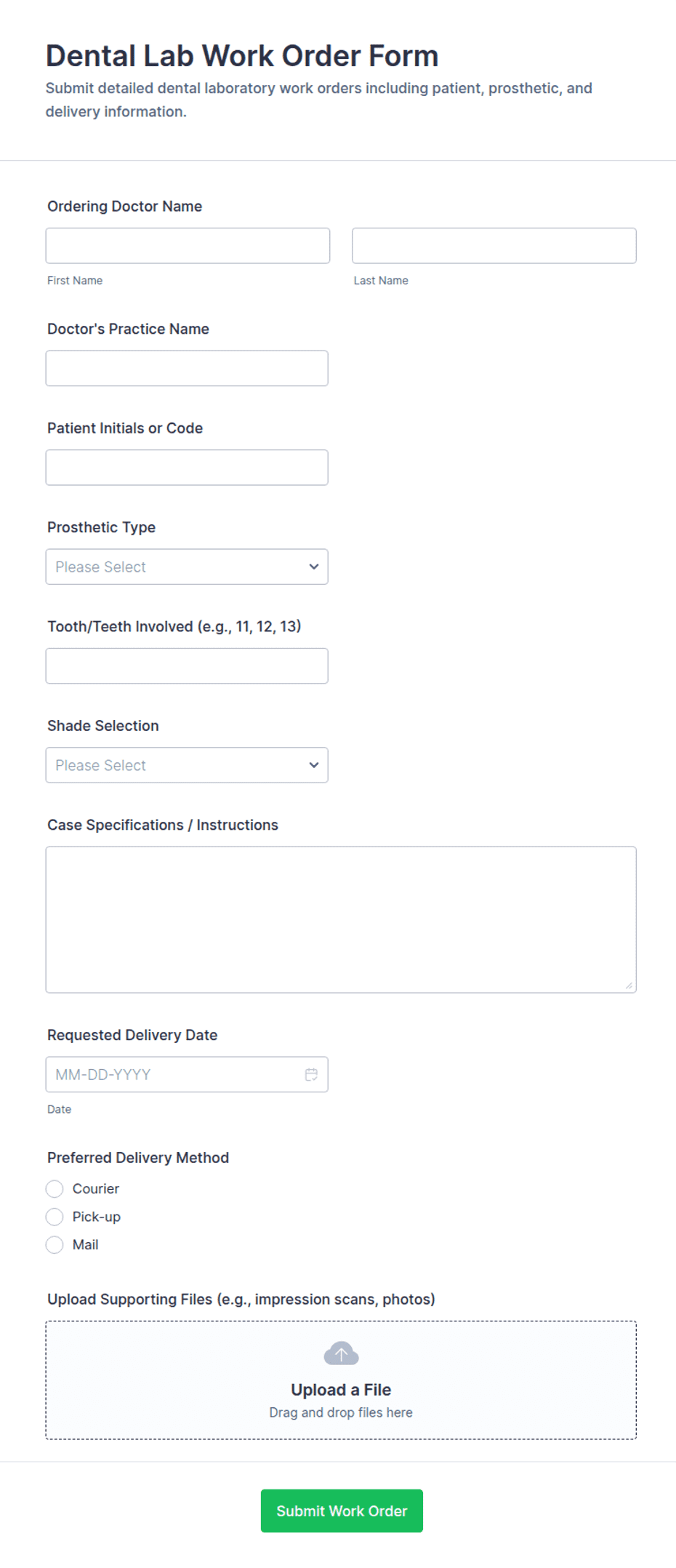 Dental Lab Work Order Form Template | Jotform