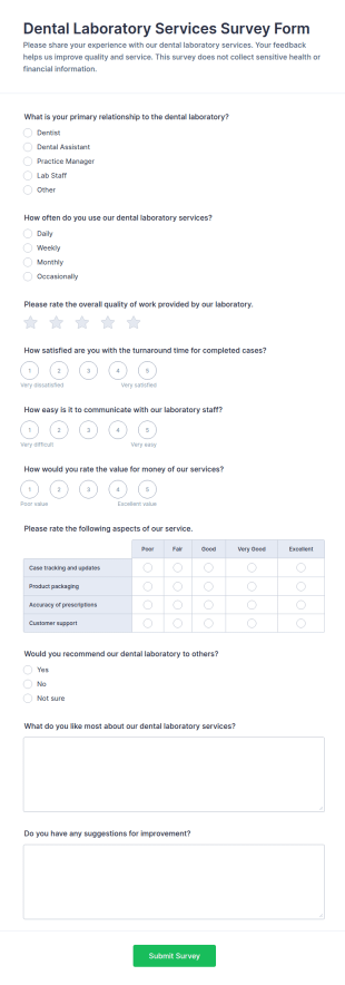 Dental Laboratory Services Survey Form Template