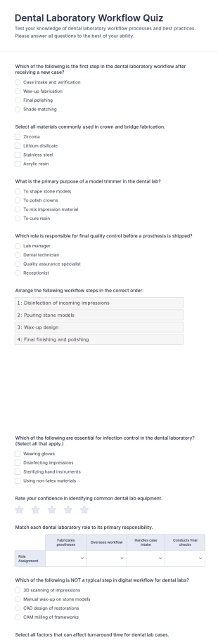 Dental Laboratory Workflow Quiz Form Template