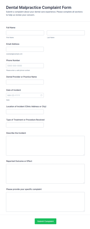 Dental Malpractice Complaint Form Template