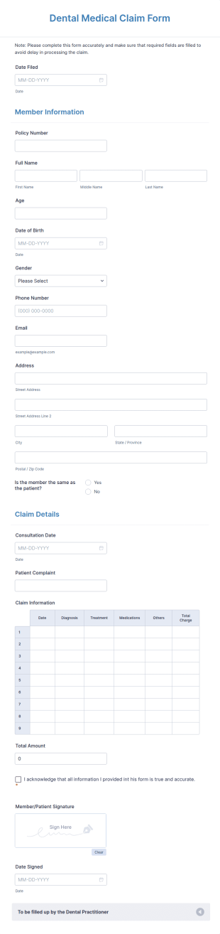 Dental Medical Claim Form Template