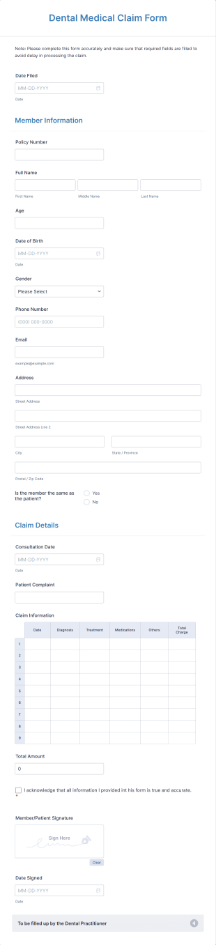 Dental Medical Claim Form Template