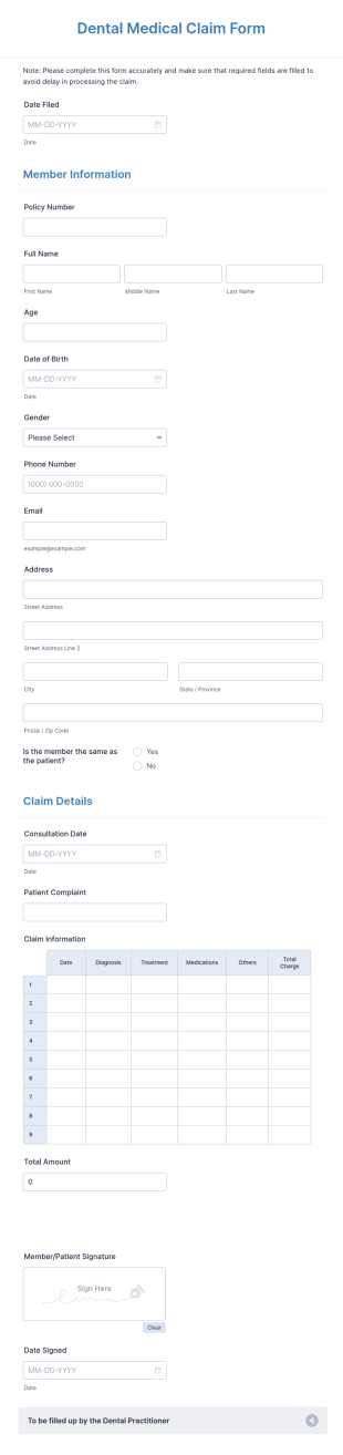 Dental Medical Claim Form Template