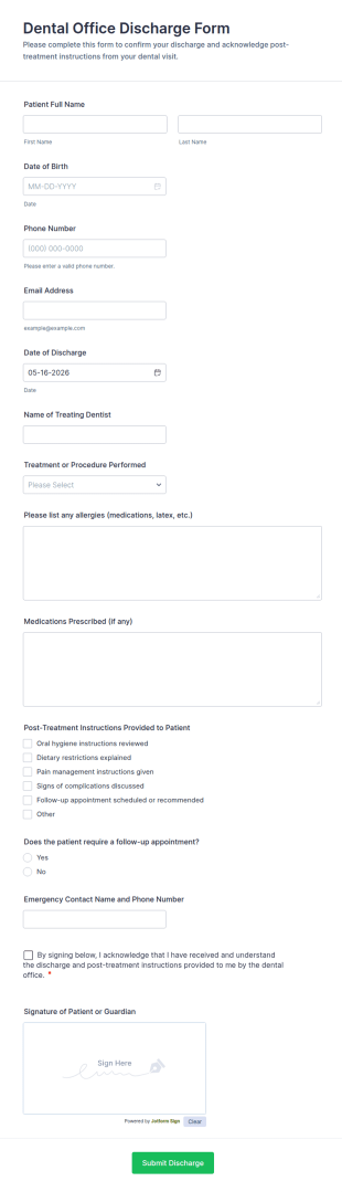 Dental Office Discharge Form Template