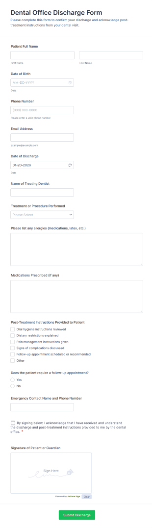 Dental Office Discharge Form Template
