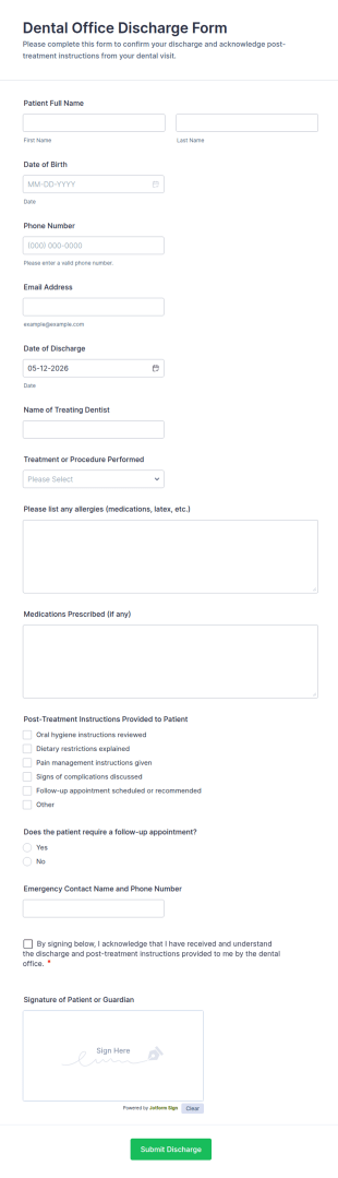 Dental Office Discharge Form Template