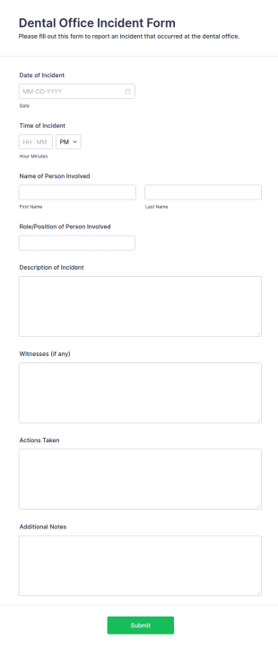 Dental Office Incident Form Template