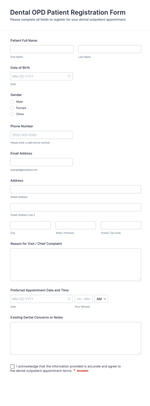 Dental OPD Patient Registration Form Template