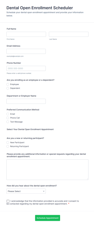 Dental Open Enrollment Scheduler Form Template