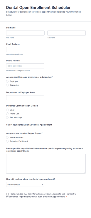 Dental Open Enrollment Scheduler Form Template