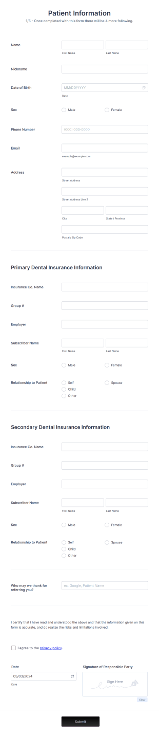 Dental Patient Information Form Template