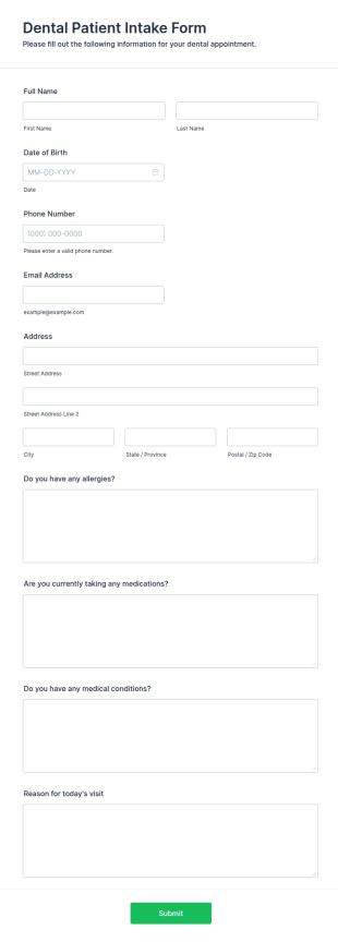 Dental Patient Intake Form Template