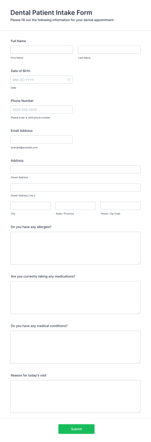 Dental Patient Intake Form Form Template