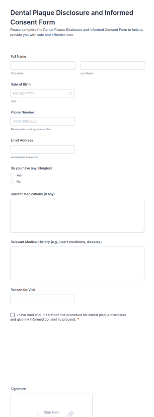 Dental Plaque Disclosure And Informed Consent Form Template