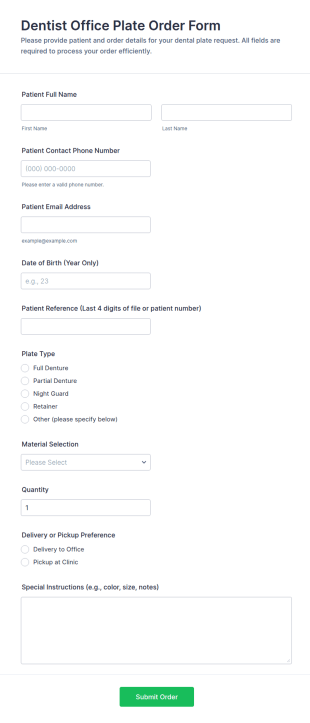 Dental Plate Order Form Template