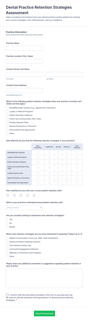 Dental Practice Retention Strategies Assessment Form Template