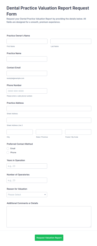 Dental Practice Valuation Report Request Form Template