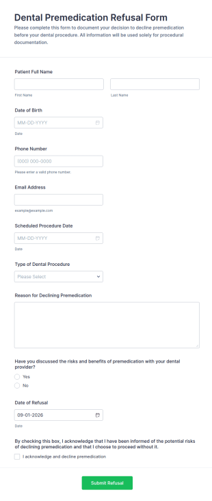 Dental Premedication Refusal Form Template