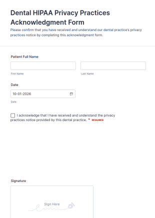 Dental Privacy Practices Acknowledgment Form Template