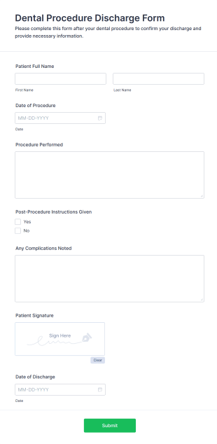 Dental Procedure Discharge Form Form Template