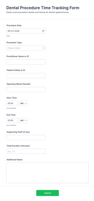 Dental Procedure Time Tracking Form Template