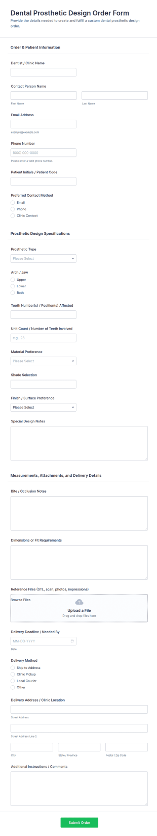 Dental Prosthetic Design Order Form Template