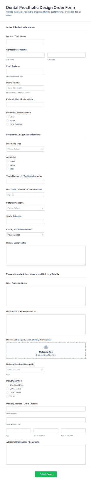 Dental Prosthetic Design Order Form Template